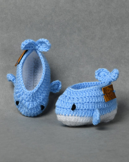 Blue Handmade Woollen Fish Shaped Infant Baby Booties