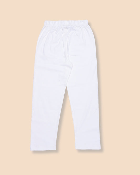 White Cotton Knit Full Length Solid Color Pajama