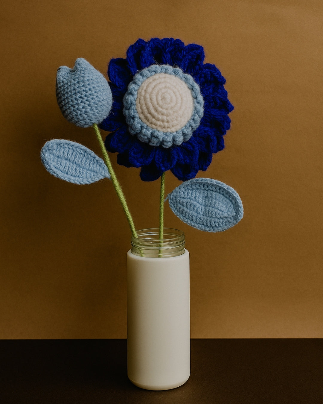 Handmade Blue Sunflower with Tulip Crochet Bouquet