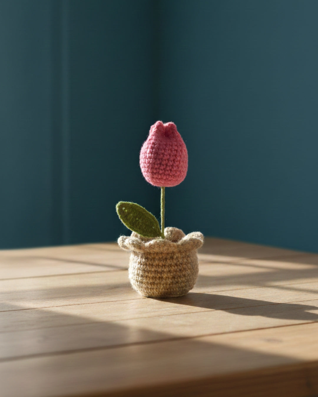 Handmade Crochet Pink Tulip in Decorative Pot