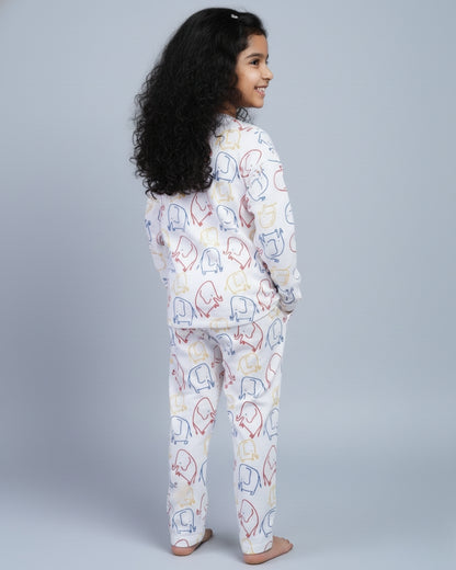 Elephant Printed Premium Cotton Full Sleeves Multicolor T-Shirt & Pyjama Set for Boys & Girls
