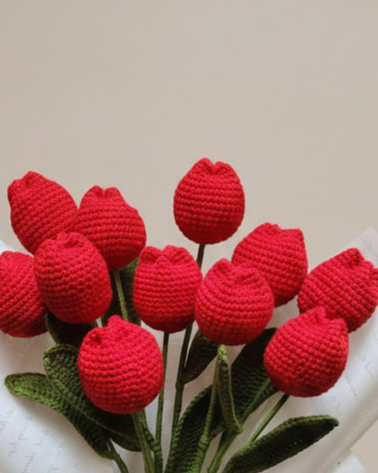 Handmade Crochet Red Tulip Jumbo Bouquet