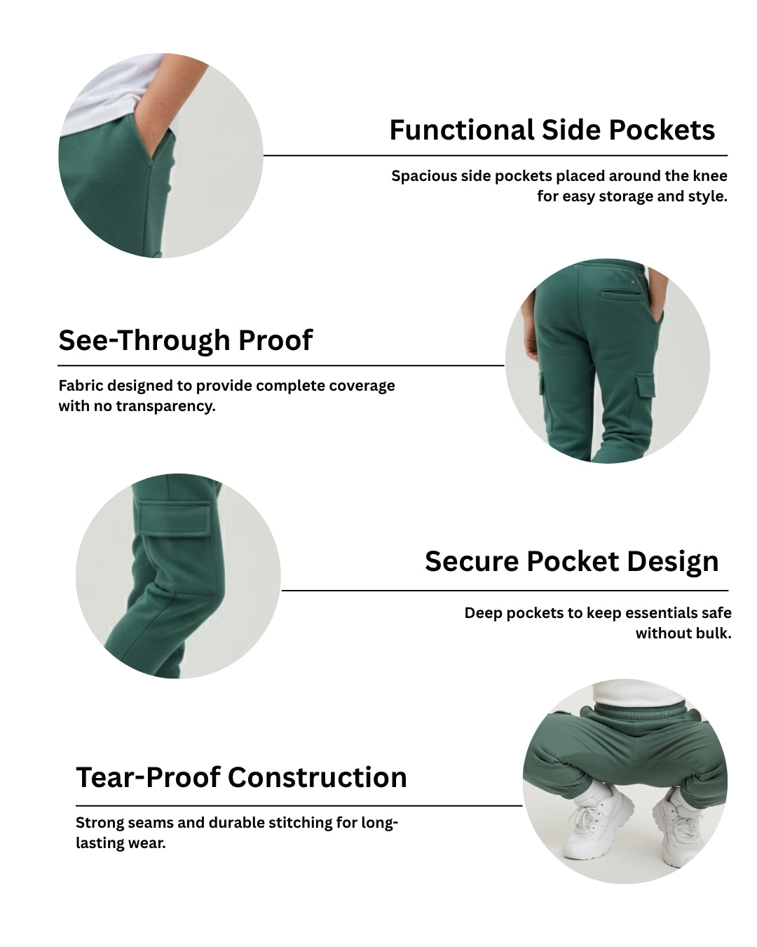 Green Loop Knit Cotton Cargo Jogger with Pockets for Boys & Girls