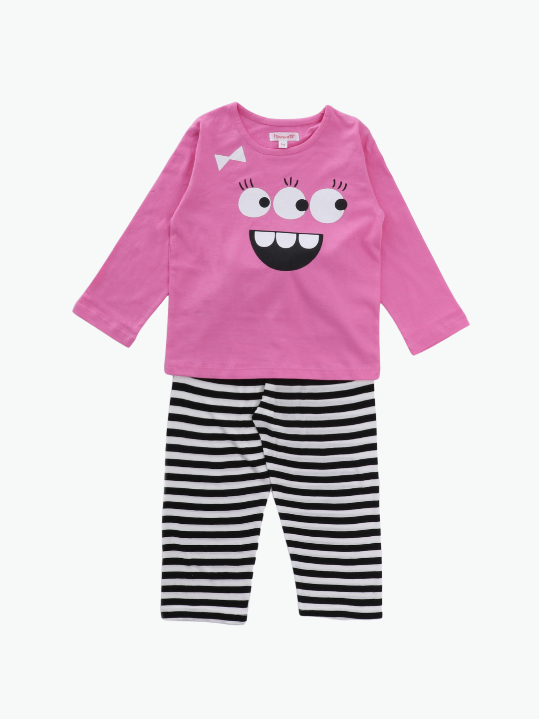 Pink Printed Cotton Night Suit for Girls