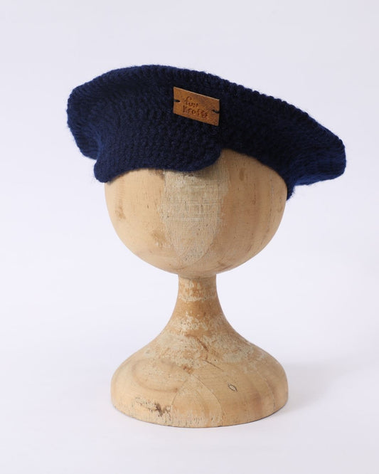 Navy Blue Self Design Handmade Knitted Woollen Golf Cap for Boys