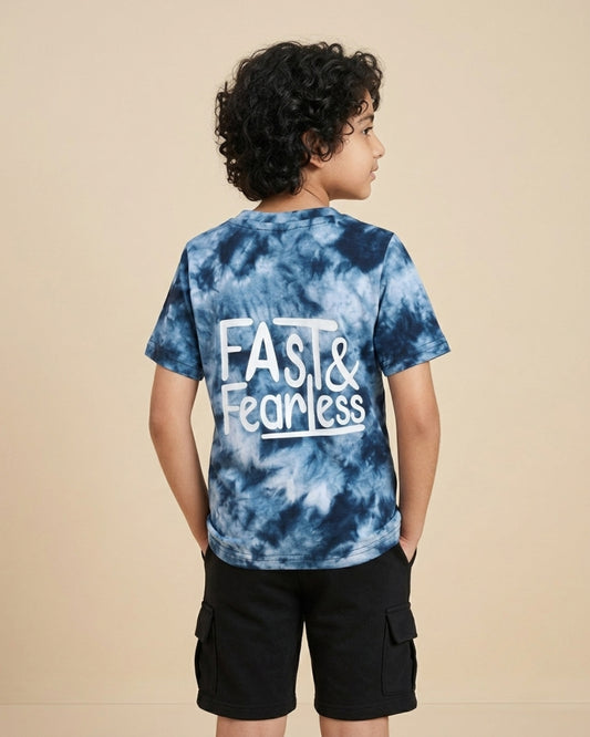 Blue Tie & Dye Printed Premium Cotton T-Shirt & Shorts Set for Boys