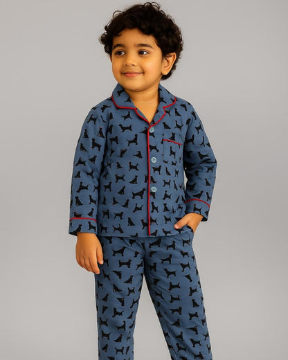 Blue Premium Cotton Puppy Printed Nightsuit for Kids