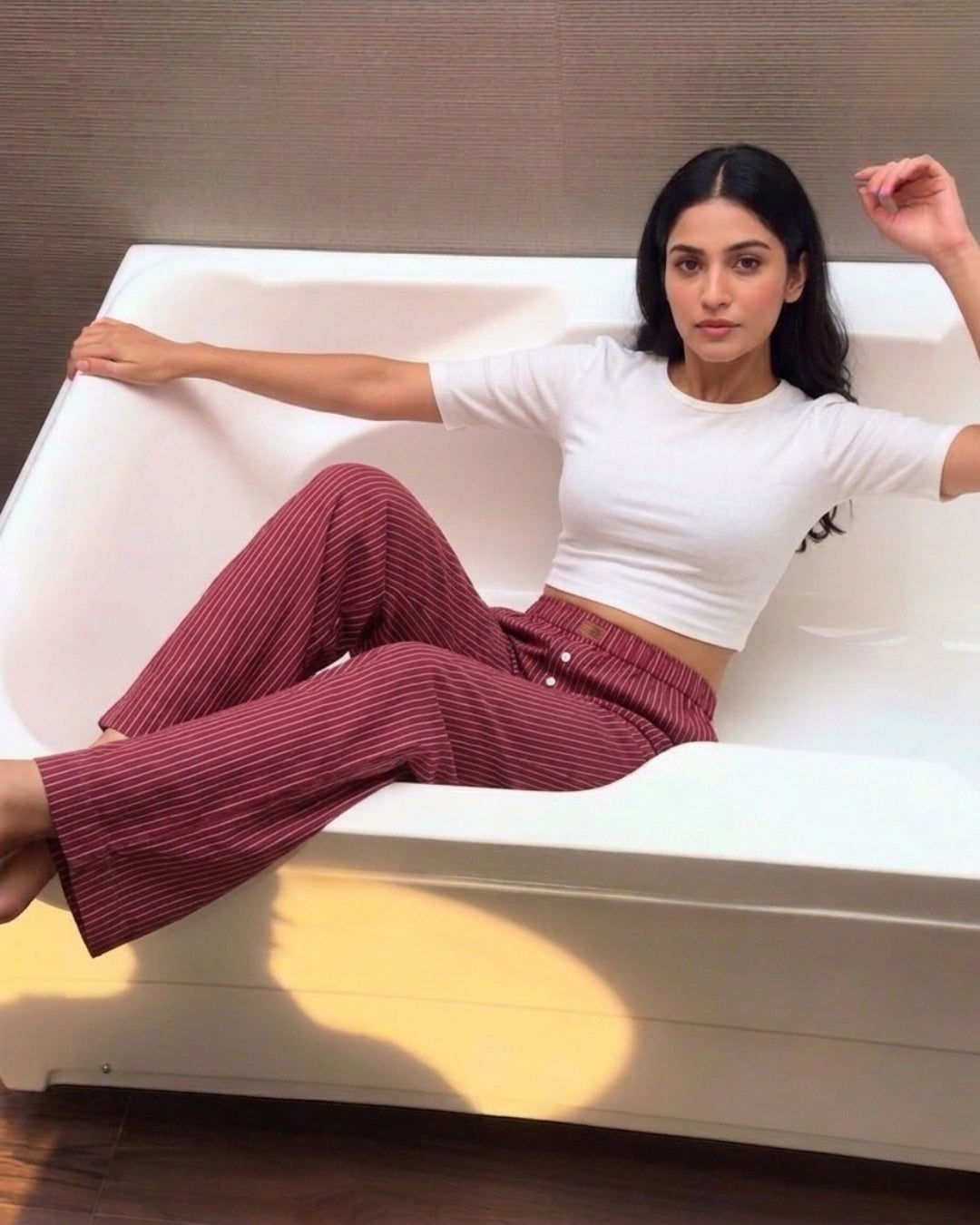 Magenta Super Comfy Cotton Poplin Relax Fit Lounge Pant for Women