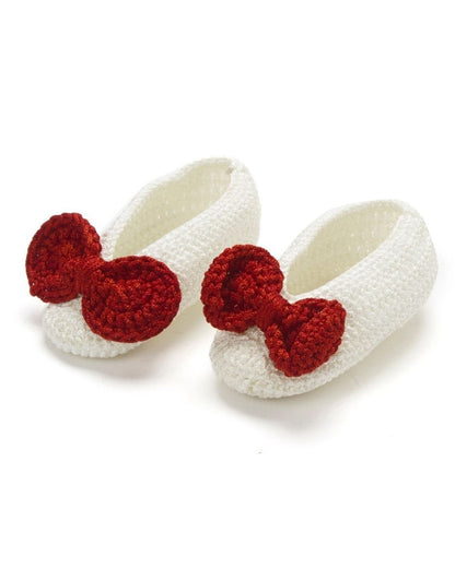 Red & White Crochet Baby Booties for Girls