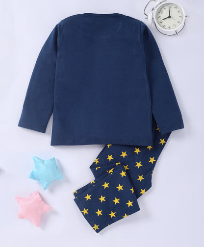 Navy Blue Moon & Star Printed Unisex Nightsuit
