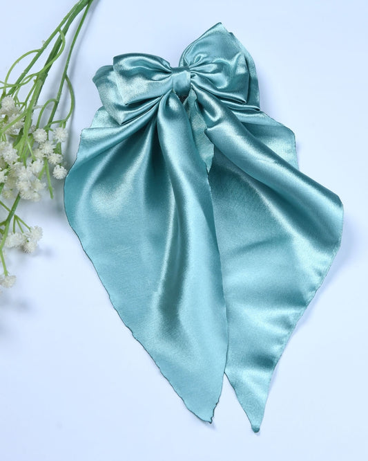Satin Bow Hairclip - Sea Green