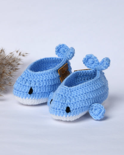 Blue Handmade Woollen Fish Shaped Infant Baby Booties
