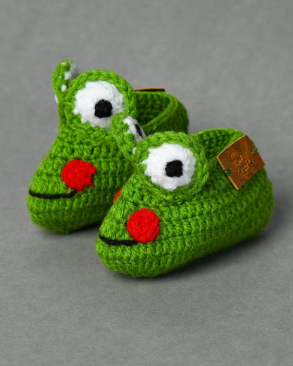 Green Handmade Woollen Frog Shaped Infant Baby Booties