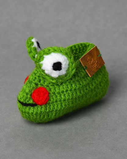 Green Handmade Woollen Frog Shaped Infant Baby Booties