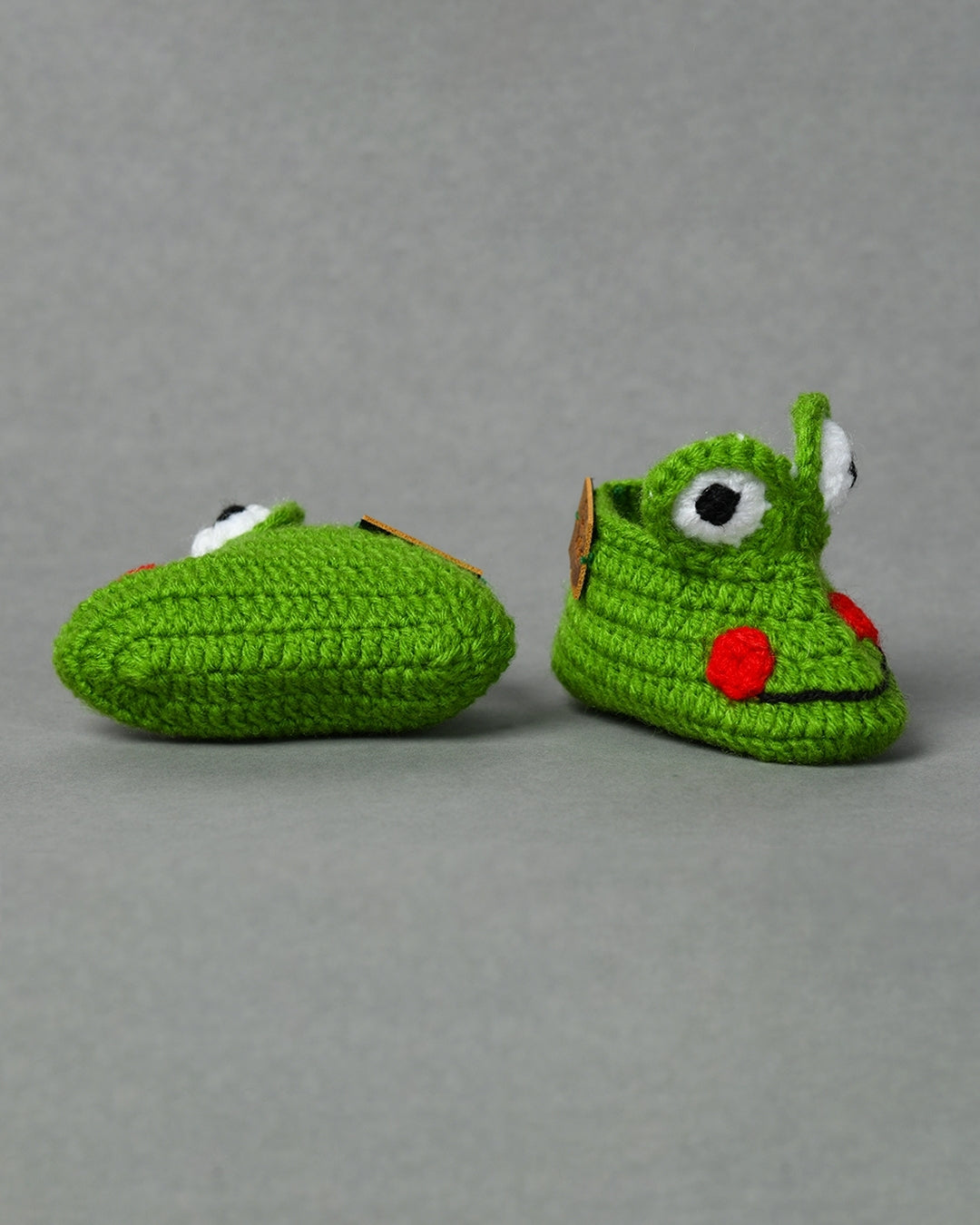 Green Handmade Woollen Frog Shaped Infant Baby Booties