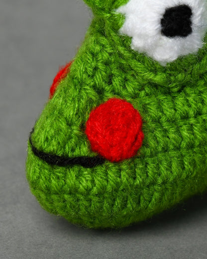 Green Handmade Woollen Frog Shaped Infant Baby Booties