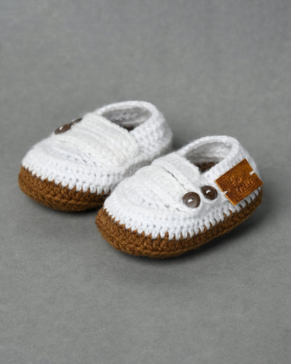 White & Brown Handmade Woollen Baby Booties