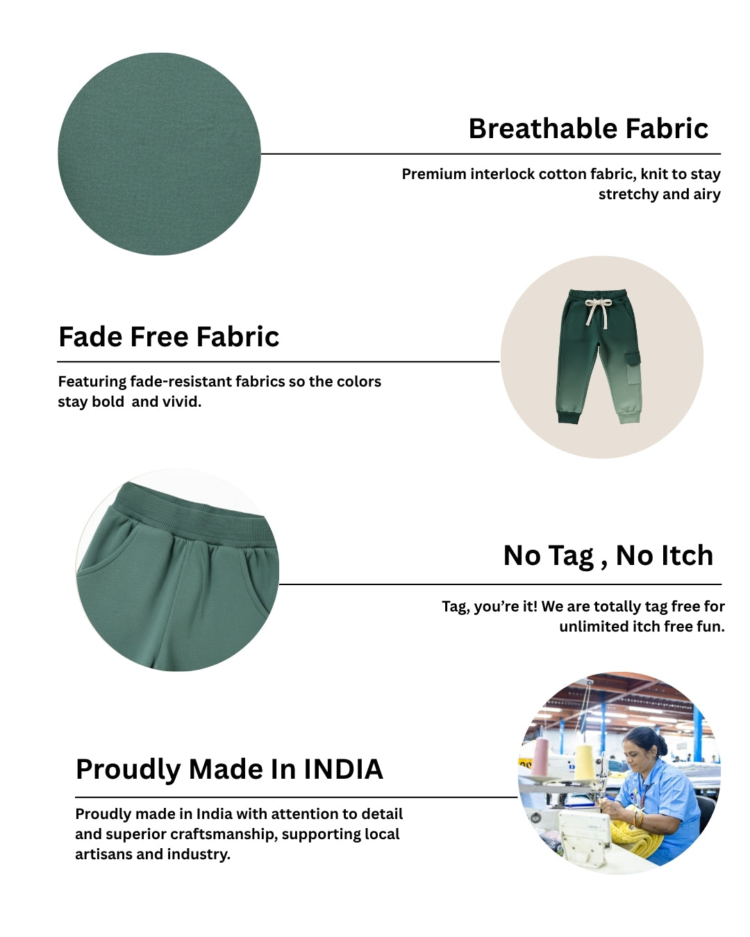 Green Loop Knit Cotton Cargo Jogger with Pockets for Boys & Girls