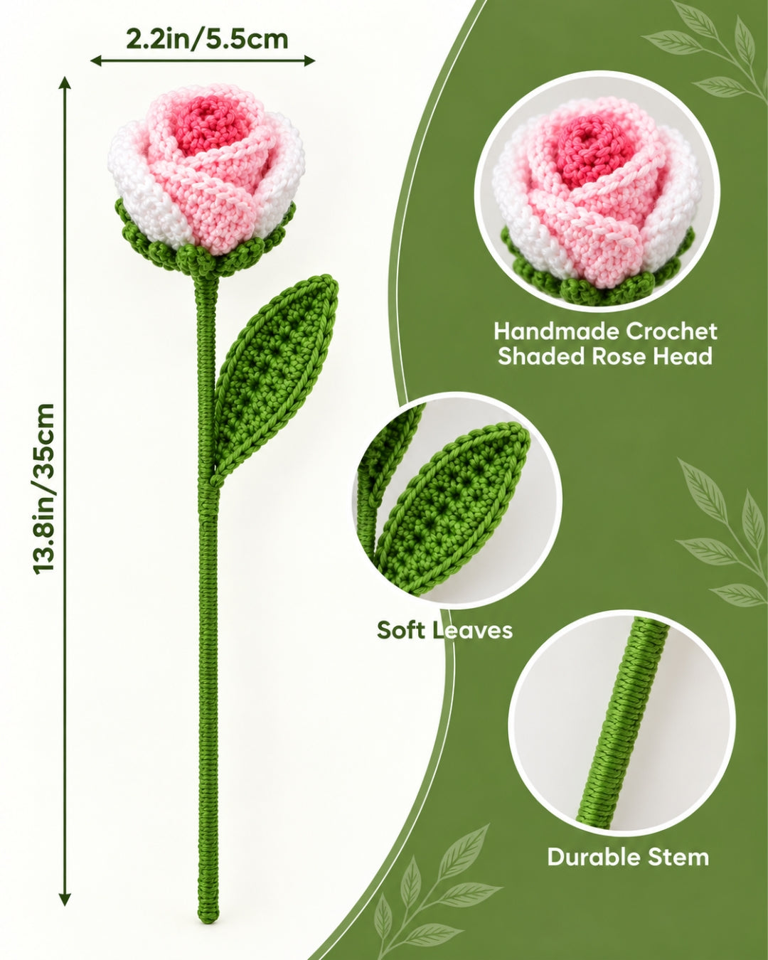 Handmade Crochet Shaded Rose Bouquet/Stick
