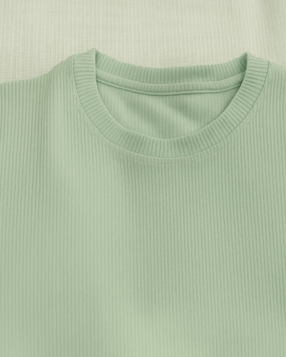 Green Premium Cotton Half Sleeves Solid Co-ord Set for Girls