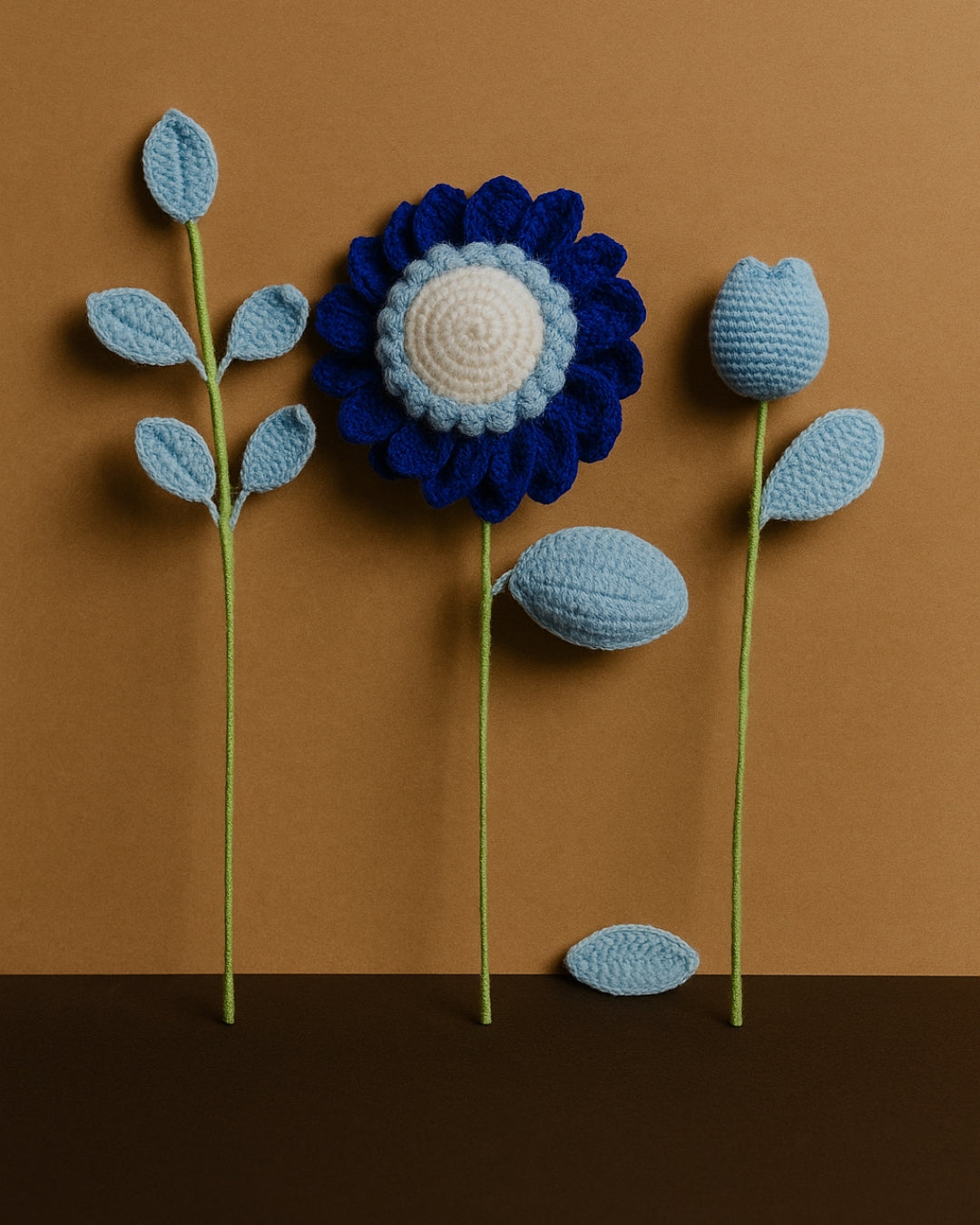 Handmade Blue Sunflower with Tulip Crochet Bouquet