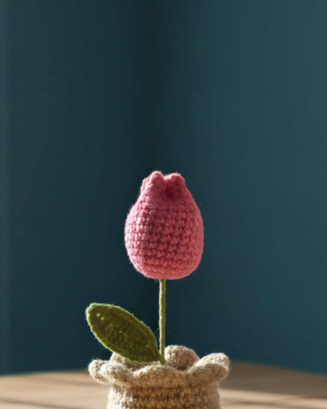 Handmade Crochet Pink Tulip in Decorative Pot