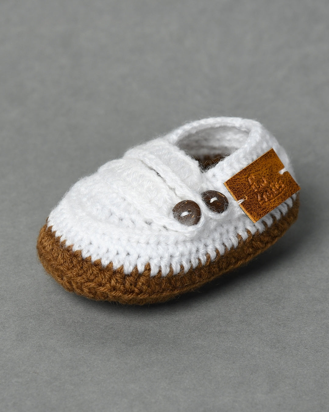 White & Brown Handmade Woollen Baby Booties