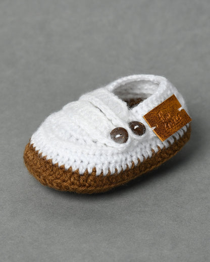 White & Brown Handmade Woollen Baby Booties