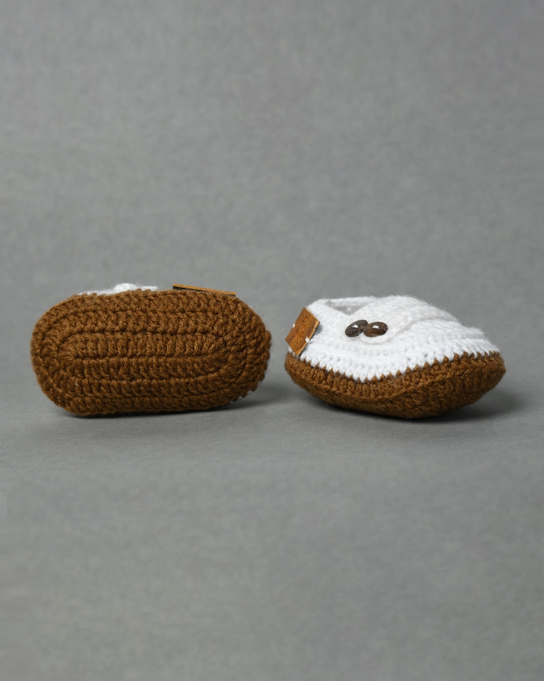White & Brown Handmade Woollen Baby Booties