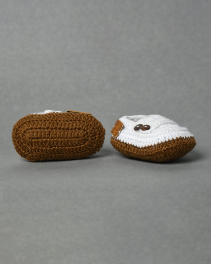 White & Brown Handmade Woollen Baby Booties