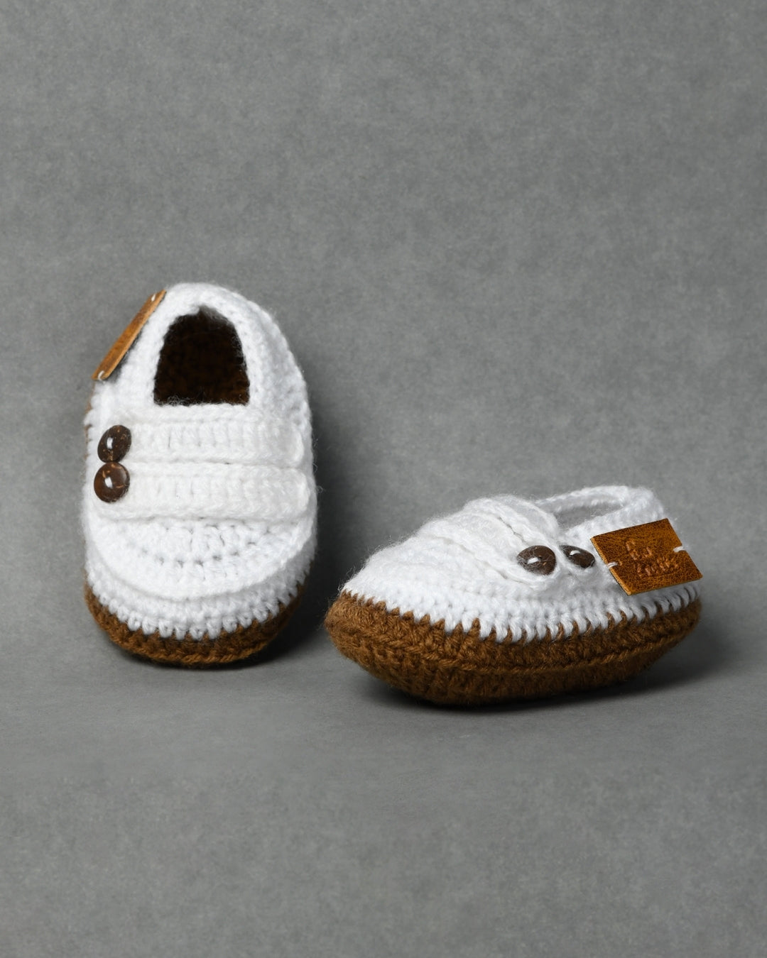White & Brown Handmade Woollen Baby Booties