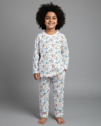 Puppy Printed Premium Cotton Full Sleeves Multicolor T-Shirt & Pyjama Set for Boys & Girls