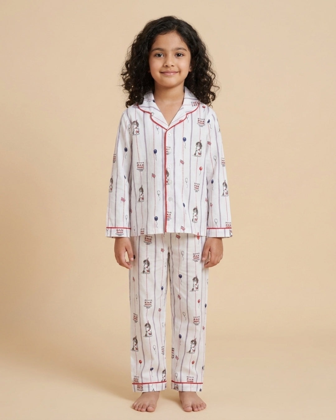 White Puppy Printed Pure Cotton Night Suit for Kids