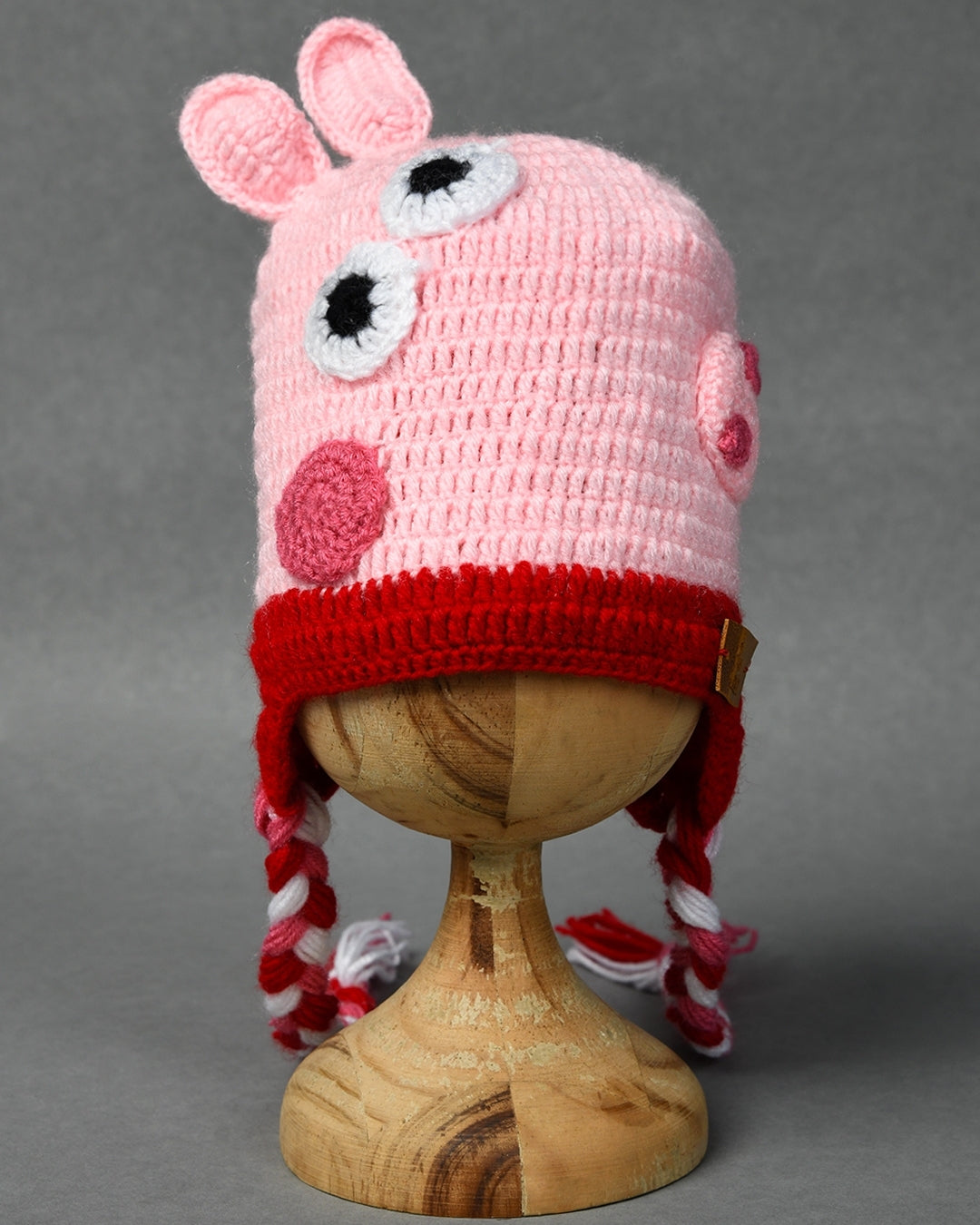 Pink Self Design Beanie Handmade Knitted Woollen Cap for Girls