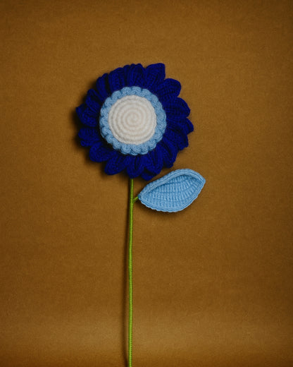 Handmade Blue Sunflower with Tulip Crochet Bouquet