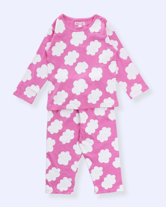Pink Cloud Printed Cotton Nightwear for Girls