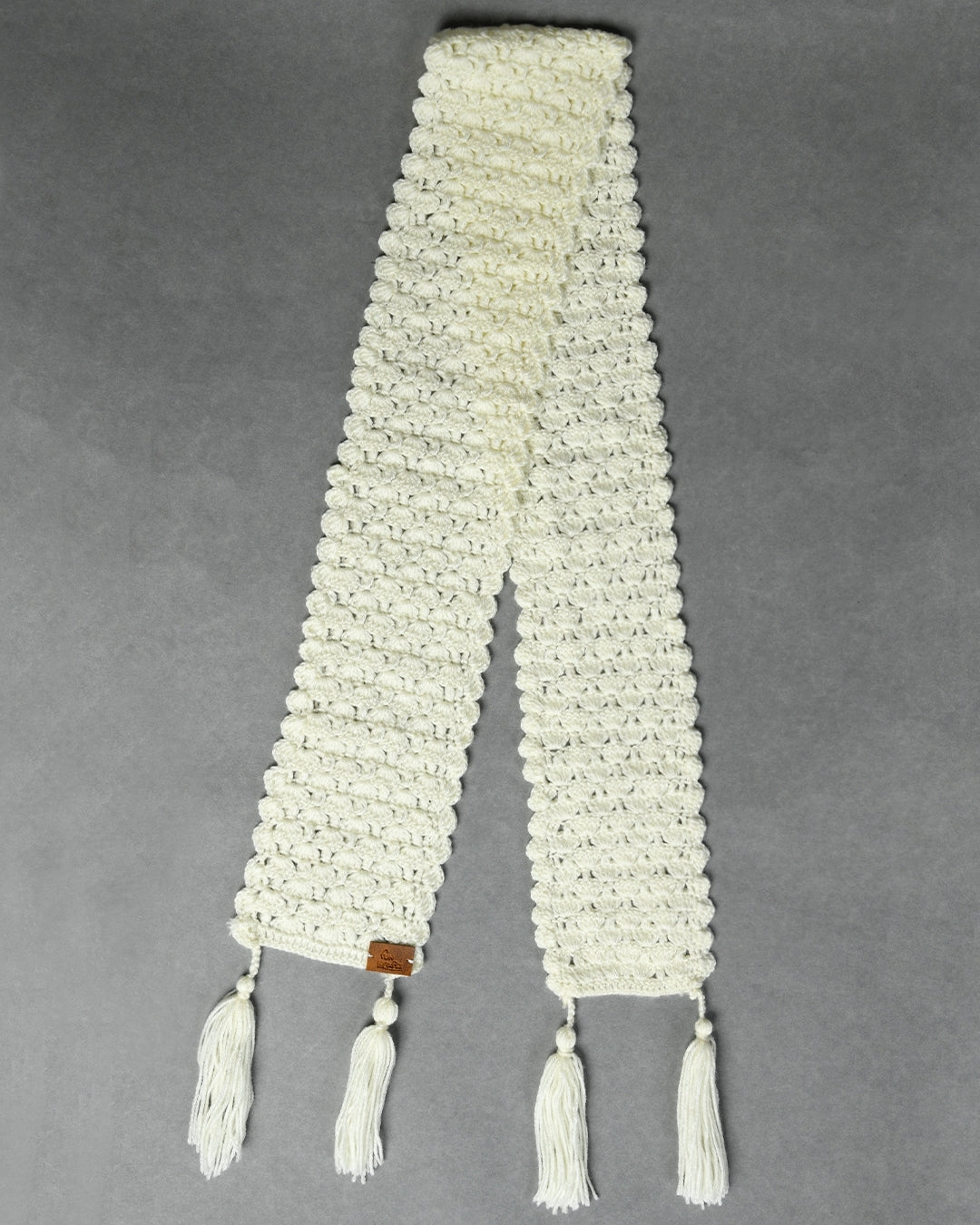 Off White Handmade Woollen Hand Knitted Muffler for Girls
