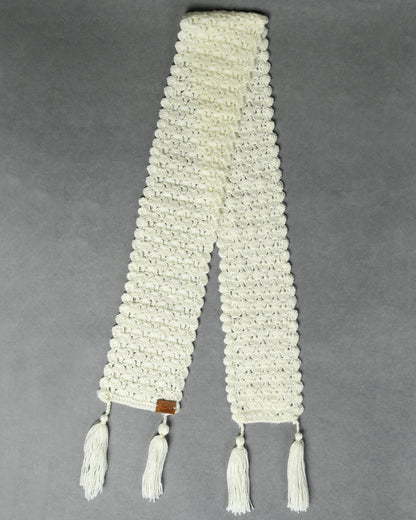 Off White Handmade Woollen Hand Knitted Muffler for Girls