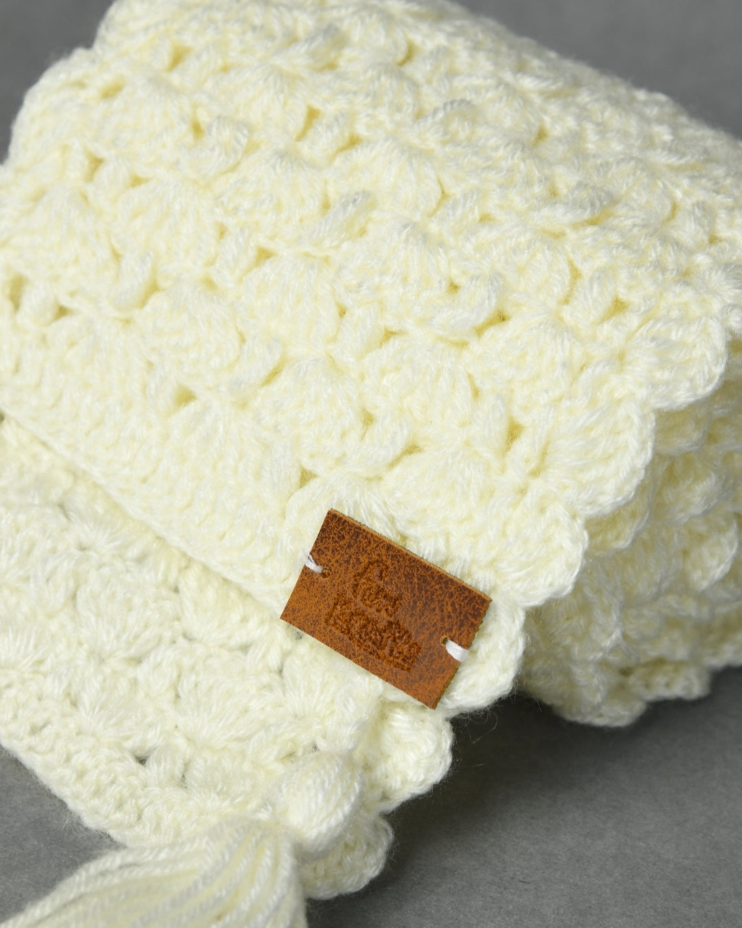 Off White Handmade Woollen Hand Knitted Muffler for Girls