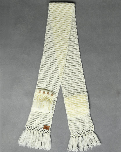 Off White Self Designed Handmade Woollen Knitted Muffler for Girls