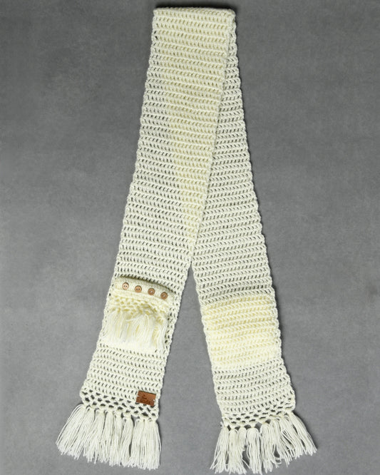 Off White Self Designed Handmade Woollen Knitted Muffler for Girls