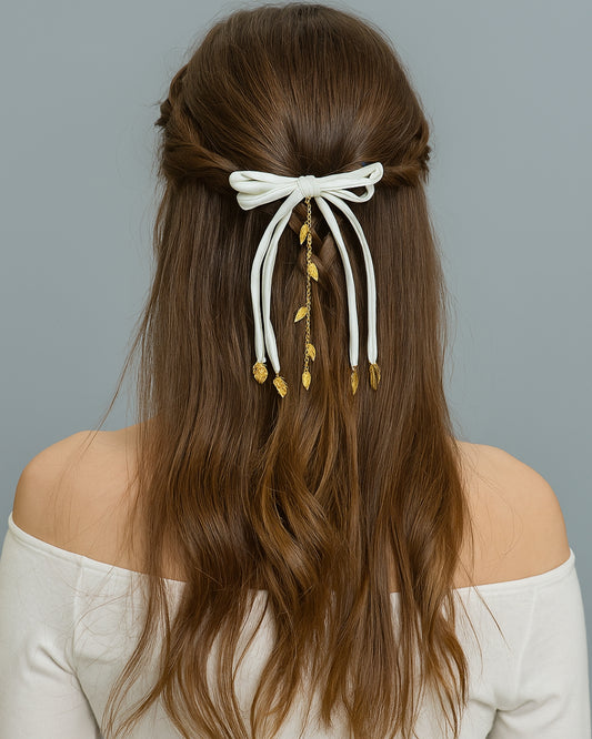 Ethnic Bow Hairclip - White