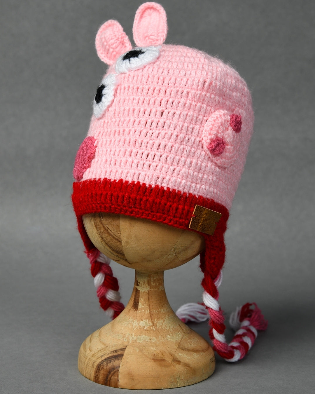 Pink Self Design Beanie Handmade Knitted Woollen Cap for Girls