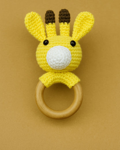 Giggles Giraffe Shaped Rattle Toy in Soft Yarn for Infants