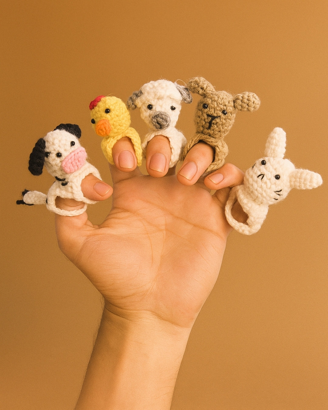 Set of 5 Crochet Adorable Handmade Finger Puppets for Fun Learning