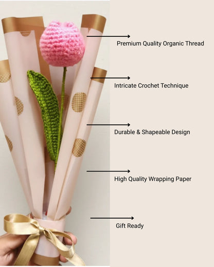 Handmade Crochet Flamingo Pink Tulip Bouquet