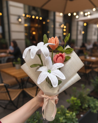 Handmade Crochet Lily & Tulip Bouquet