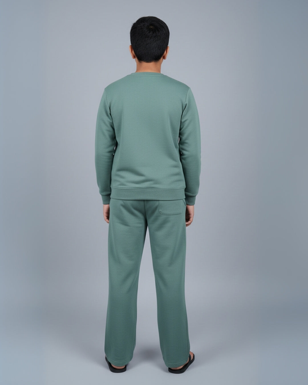 Green Premium Cotton Full Sleeves Solid Jogger Set for Boys