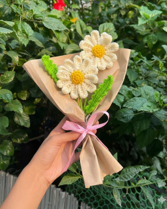 Handmade Crochet White Daisy Bouquet