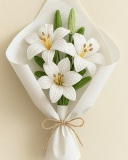 Handmade Crochet White Lily Jumbo Bouquet
